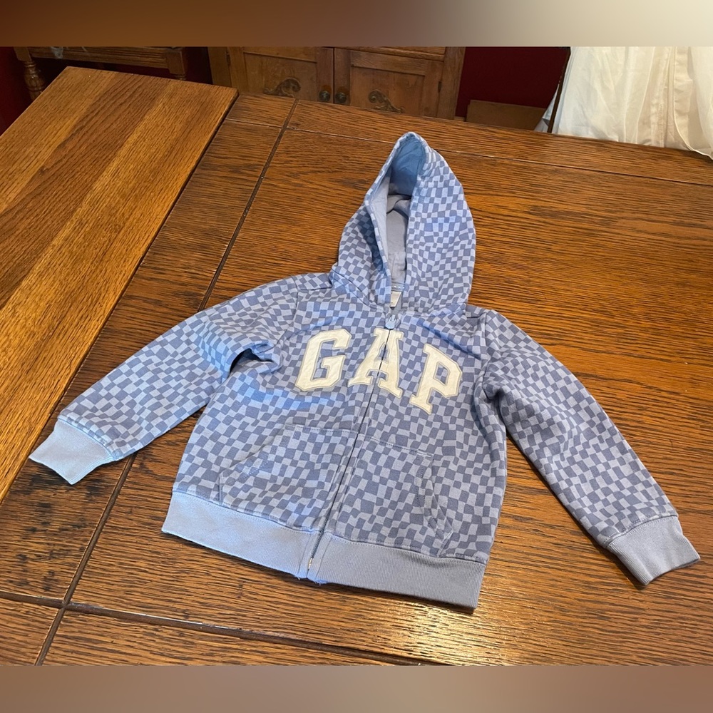 GAP Light Blue Checkerboard Zip Hoodie for Kids